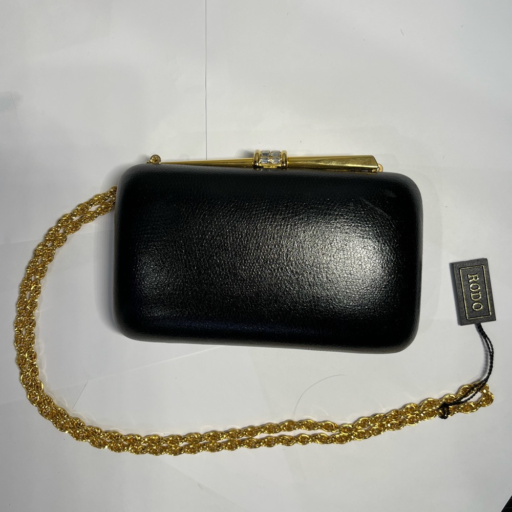 AUTHENTIC Designer RODO leather Crossbody Clutch purse- black and gold